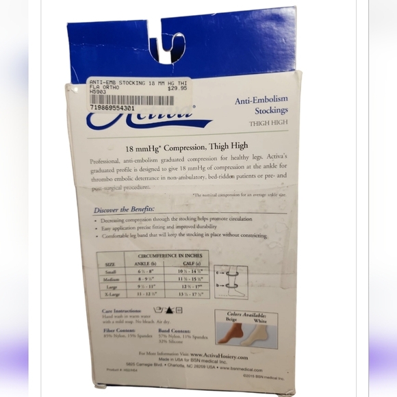 Activa Anti-Embolism 18 mmHg Compression Thigh High Stockings Beige Large 1 Pair - Picture 2 of 6